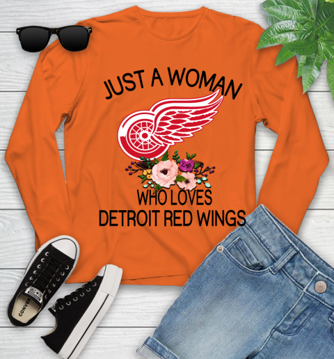 NHL Just A Woman Who Loves Detroit Red Wings Hockey Sports Youth Long Sleeve 2
