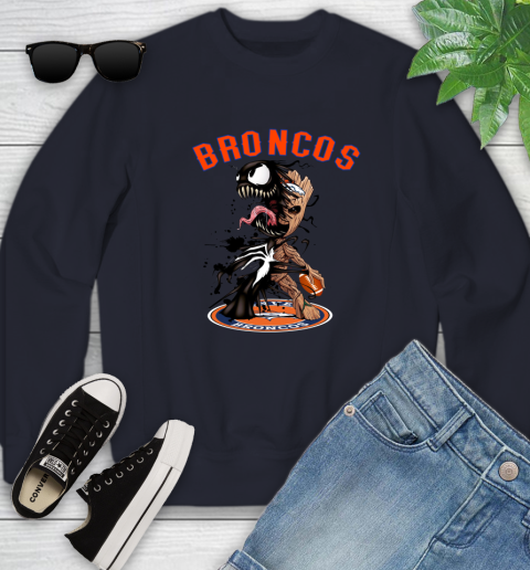 NFL Denver Broncos Football Venom Groot Guardians Of The Galaxy Youth Sweatshirt 3
