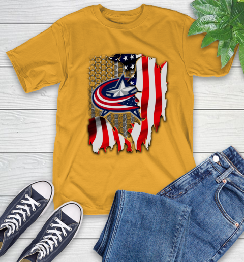 Columbus Blue Jackets NHL Hockey American Flag T-Shirt - Image 3