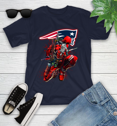 NFL Deadpool Marvel Comics Sports Football New England Patriots Youth T-Shirt 3