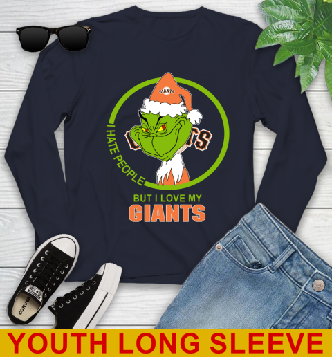 San Francisco Giants MLB Christmas Grinch I Hate People But I Love My Favorite Baseball Team Youth Long Sleeve 3