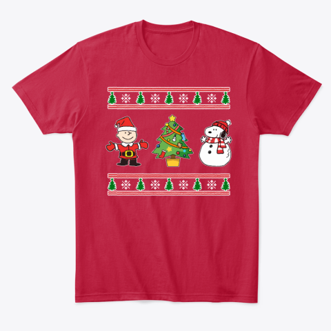 cjv6 snoopy and woodstock ugly christmas classic t shirt 2 front red
