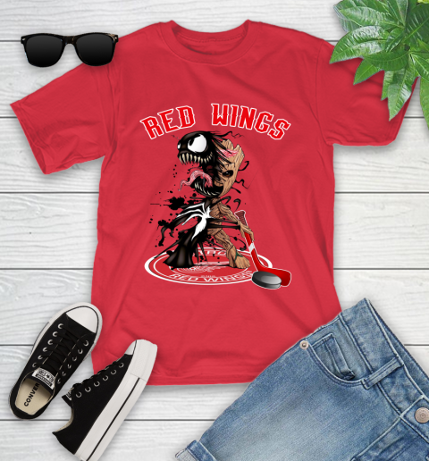NHL Detroit Red Wings Hockey Venom Groot Guardians Of The Galaxy Youth T-Shirt 10
