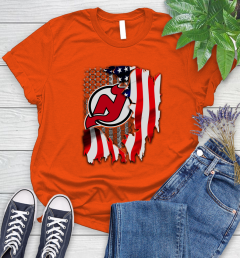 New Jersey Devils NHL Hockey American Flag Women's T-Shirt 3