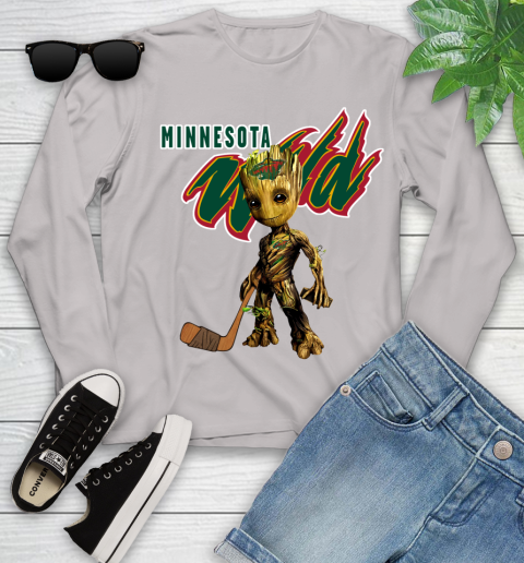 Minnesota Wild NHL Hockey Groot Marvel Guardians Of The Galaxy Youth Long Sleeve 12