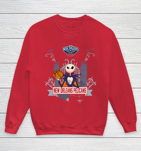NBA New Orleans Pelicans Basketball Jack Skellington Halloween Youth Sweatshirt 7