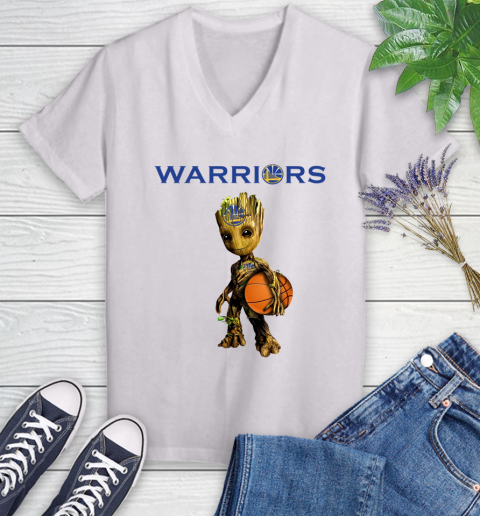 Golden State Warriors NBA Basketball Groot Marvel Guardians Of The Galaxy Women's V-Neck T-Shirt