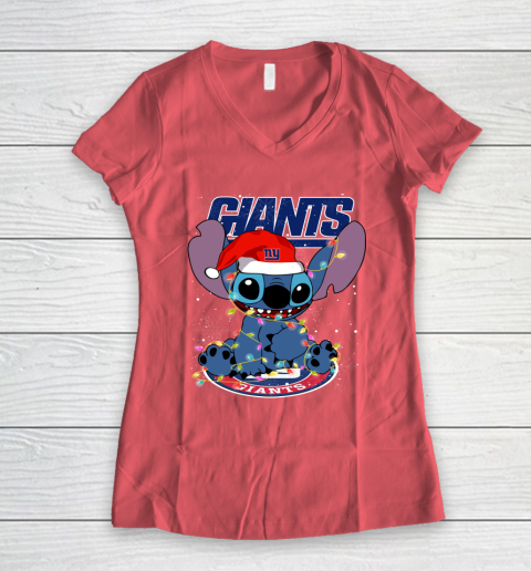 New York Giants NFL Football noel stitch Christmas Women's V-Neck T-Shirt 3