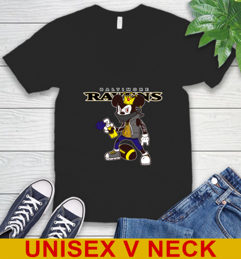 Baltimore Ravens NFL Football Mickey Peace Sign Sports V-Neck T-Shirt 2