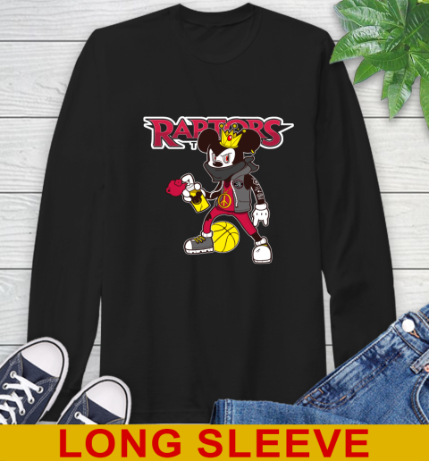 Toronto Raptors NBA Basketball Mickey Peace Sign Sports Long Sleeve T-Shirt 2
