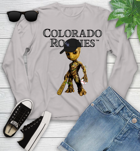 MLB Colorado Rockies Groot Guardians Of The Galaxy Baseball Youth Long Sleeve 12