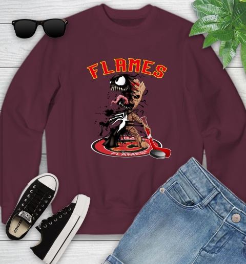 NHL Calgary Flames Hockey Venom Groot Guardians Of The Galaxy Youth Sweatshirt 5