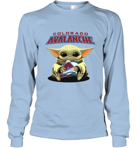 uvcz baby yoda hugs the colorado avalanche long sleeve tee 14 front light blue
