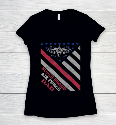 Father gift shirt Vintage Flag American Veteran Super Proud Air Force Dad Papa T Shirt Women's V-Neck T-Shirt