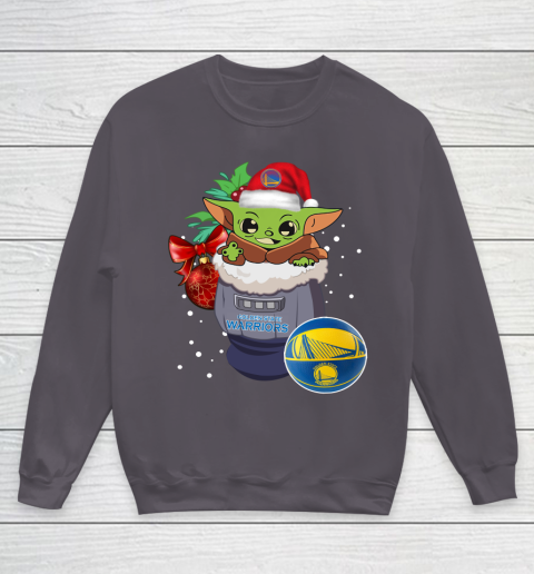 Golden State Warriors Christmas Baby Yoda Star Wars Funny Happy NBA Youth Sweatshirt 6