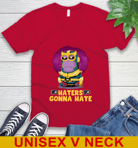 NHL Hockey Philadelphia Flyers Haters Gonna Hate Thanos Minion Marvel Shirt V-Neck T-Shirt 8 NHL Hockey Philadelphia Flyers Haters Gonna Hate Thanos Minion Marvel Shirt V-Neck T-Shirt - Image 8