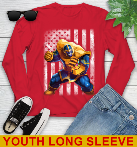 NBA Basketball Golden State Warriors Thanos Marvel American Flag Shirt Youth Long Sleeve 11