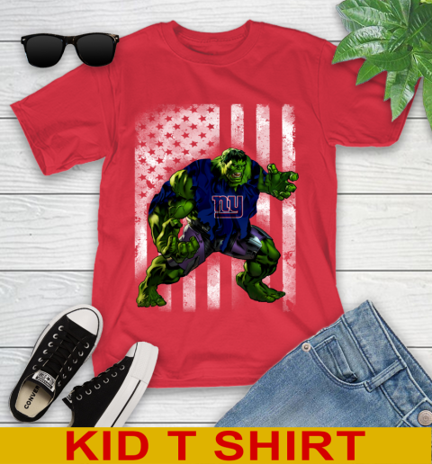 New York Giants Hulk Marvel Avengers NFL Football American Flag Youth T-Shirt 11