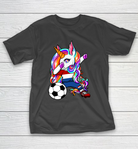 Dabbing Unicorn Netherlands Soccer Fans Jersey Flag Football T-Shirt 14