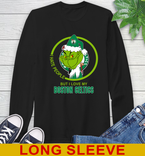 Boston Celtics NBA Christmas Grinch I Hate People But I Love My Favorite Basketball Team Long Sleeve T-Shirt 2