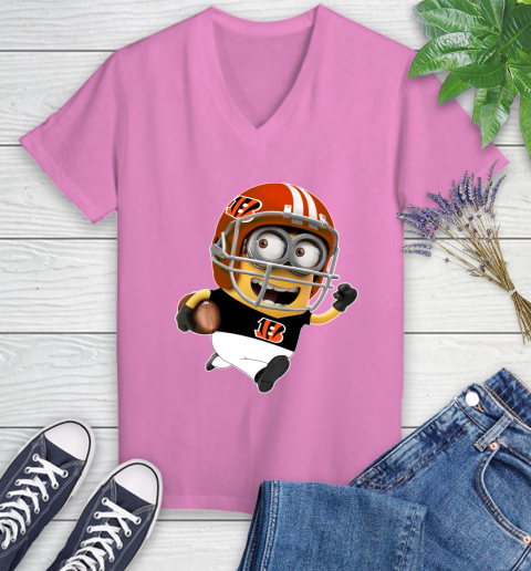 NFL Cincinnati Bengals Minions Disney Football Sports Women's V-Neck T-Shirt 14