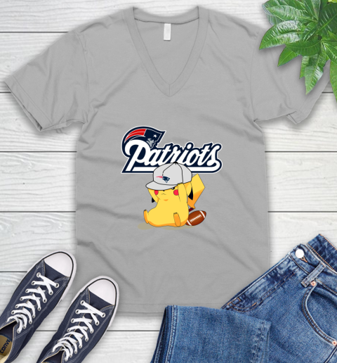 NFL Pikachu Football Sports New England Patriots V-Neck T-Shirt 4