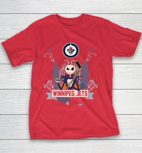NHL Winnipeg Jets Hockey Jack Skellington Halloween Youth T-Shirt 7