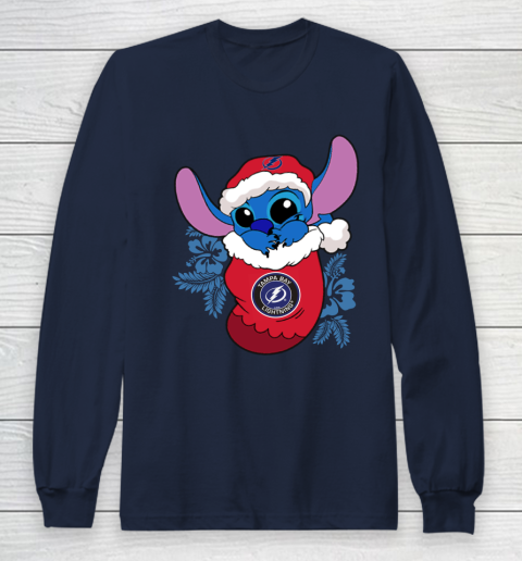 Tampa Bay Lightning Christmas Stitch In The Sock Funny Disney NHL Long Sleeve T-Shirt 4