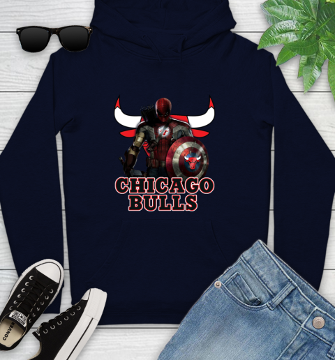 Chicago Bulls NBA Basketball Captain America Thor Spider Man Hawkeye Avengers Youth Hoodie 4