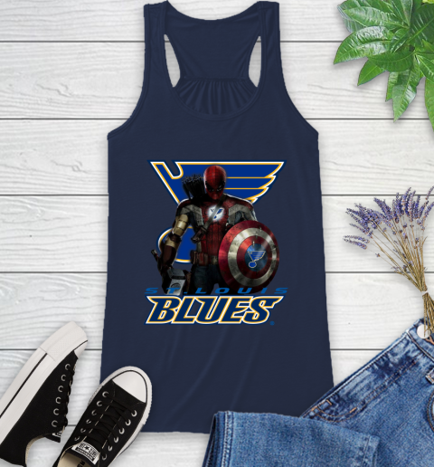 NHL Captain America Thor Spider Man Hawkeye Avengers Endgame Hockey St.Louis Blues Racerback Tank 10