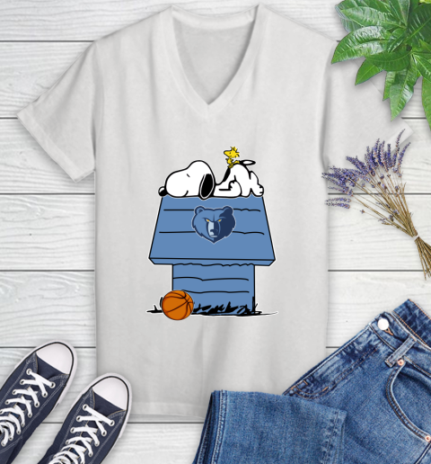 Memphis Grizzlies NBA Basketball Snoopy Woodstock The Peanuts Movie Women's V-Neck T-Shirt