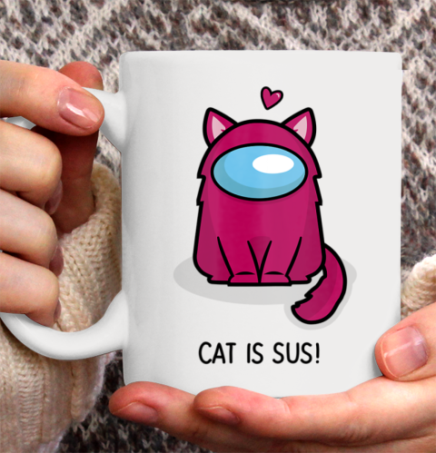 Among Us Game Shirt Cute Cat Astronaut Among me or us Nerdy Girl Gamer Ceramic Mug 11oz