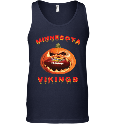 NFL Minnesota Vikings Halloween Pumpkin Football Sports vDyvJrBKHIy unisex tank 17 95 151514 front navy