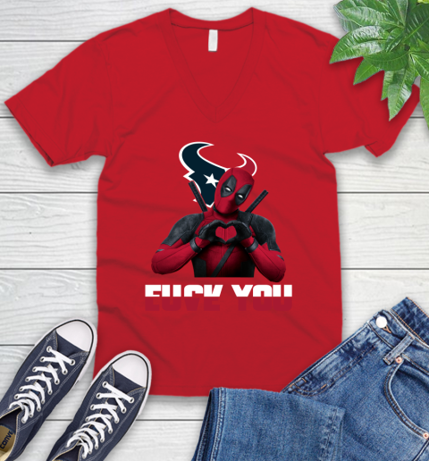 NHL Houston Texans Deadpool Love You Fuck You Football Sports V-Neck T-Shirt 6
