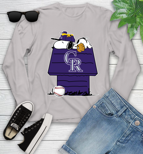 MLB Colorado Rockies Snoopy Woodstock The Peanuts Movie Baseball T Shirt Youth Long Sleeve 12