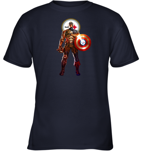 NFL Captain America Pittsburgh Steelers Youth T-Shirt ff8n nfl captain america pittsburgh steelers youth t shirt 26 front navy