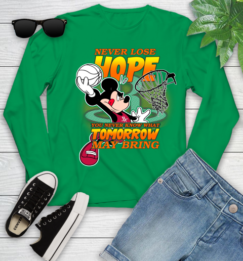 Houston Rockets NBA Basketball Mickey Disney Never Lose Hope Youth Long Sleeve 7