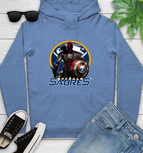 NHL Captain America Thor Spider Man Hawkeye Avengers Endgame Hockey Buffalo Sabres Youth Hoodie 12