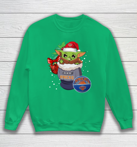 New York Knicks Christmas Baby Yoda Star Wars Funny Happy NBA Sweatshirt 6