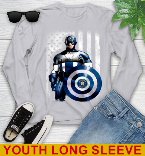 Houston Astros MLB Baseball Captain America Marvel Avengers American Flag Shirt Youth Long Sleeve 5
