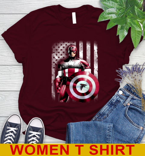 Atlanta Falcons NFL Football Captain America Marvel Avengers American Flag Shirt Women's T-Shirt 6