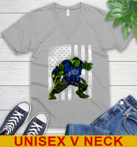 Buffalo Bills Hulk Marvel Avengers NFL Football American Flag V-Neck T-Shirt 3