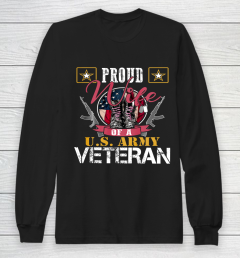 Veteran Shirt Vintage Proud Wife Of A U S Army Veteran Long Sleeve T-Shirt