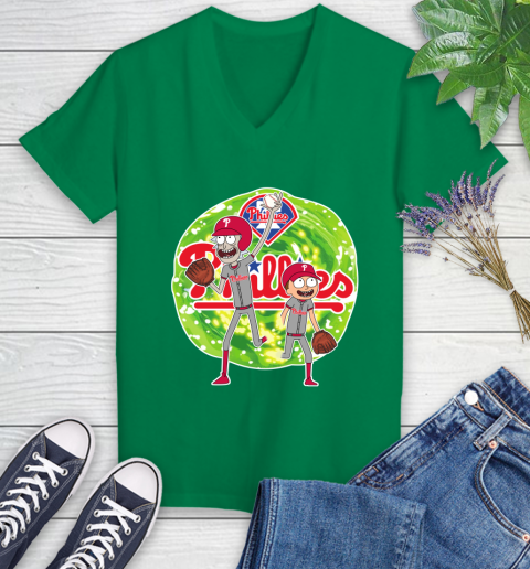 MLB Philadelphia Phillies Rick And Morty Baseball Sports Women's V-Neck T-Shirt 5