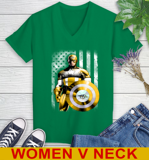 Nashville Predators NHL Hockey Captain America Marvel Avengers American Flag Shirt Women's V-Neck T-Shirt 5