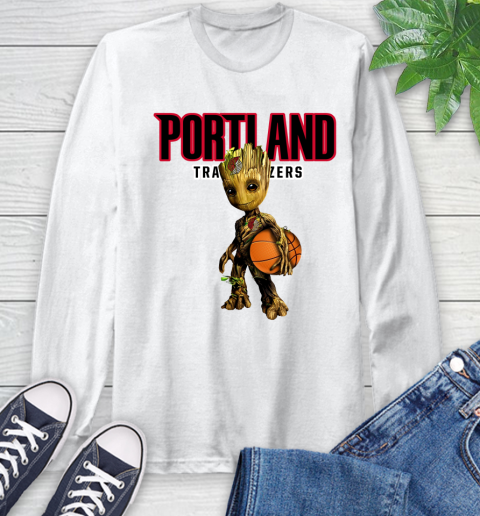 Portland Trail Blazers NBA Basketball Groot Marvel Guardians Of The Galaxy Long Sleeve T-Shirt