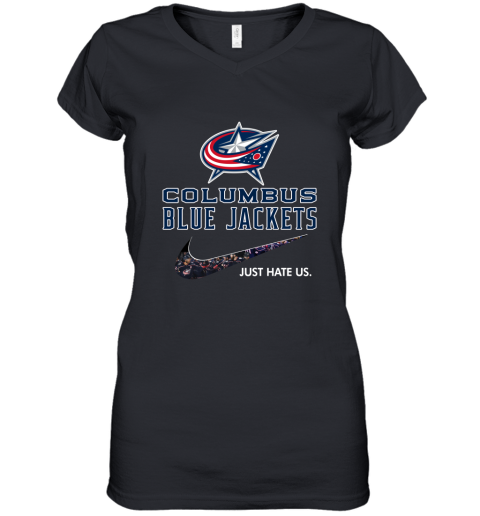 NHL Team Columbus Blue Jackets x Nike Just Hate Us Hockey Women's V-Neck T-Shirt