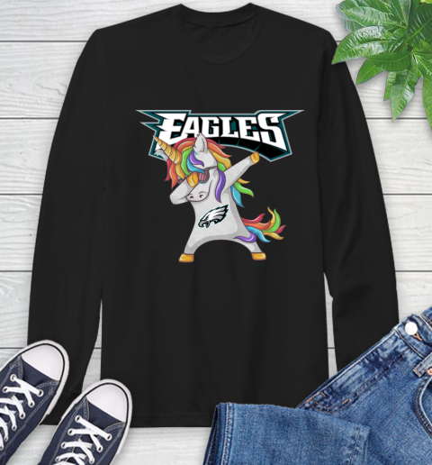 Philadelphia Eagles NFL Football Funny Unicorn Dabbing Sports Long Sleeve T-Shirt 2