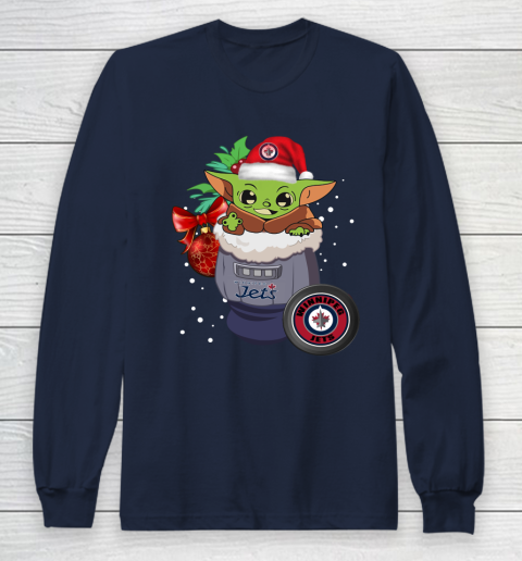 Winnipeg Jets Christmas Baby Yoda Star Wars Funny Happy NHL Long Sleeve T-Shirt 4