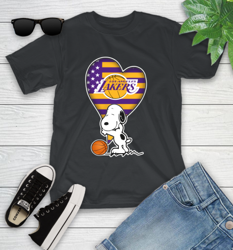 Los Angeles Lakers NBA Basketball The Peanuts Movie Adorable Snoopy Youth T-Shirt 2